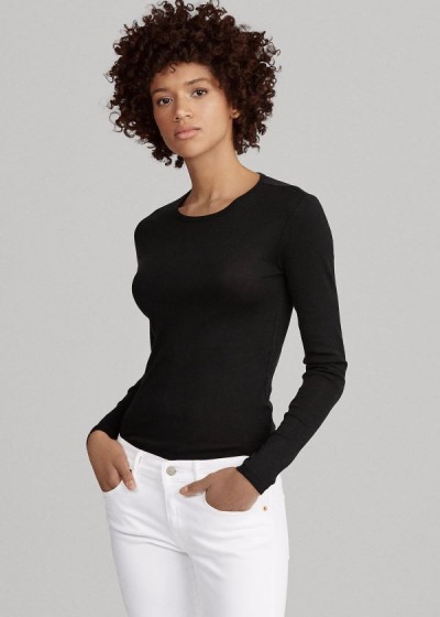 Playeras Polo Ralph Lauren Mujer Negros - Cotton Long-Sleeve - ZFBNH2751